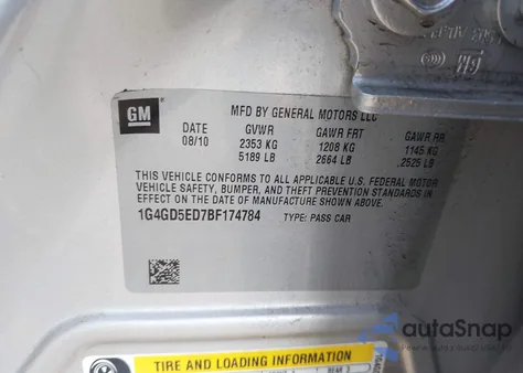 2011 Buick Lacrosse Cxl из США, поврежденный, VIN 1G4GD5ED7BF174784